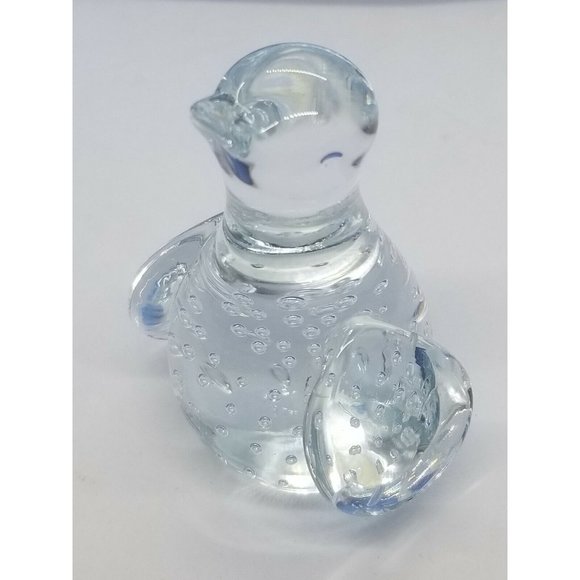 Hand Blown Penguin Bird Bullicante Controlled Bubbles Clear Glass Figurine - Picture 2 of 8